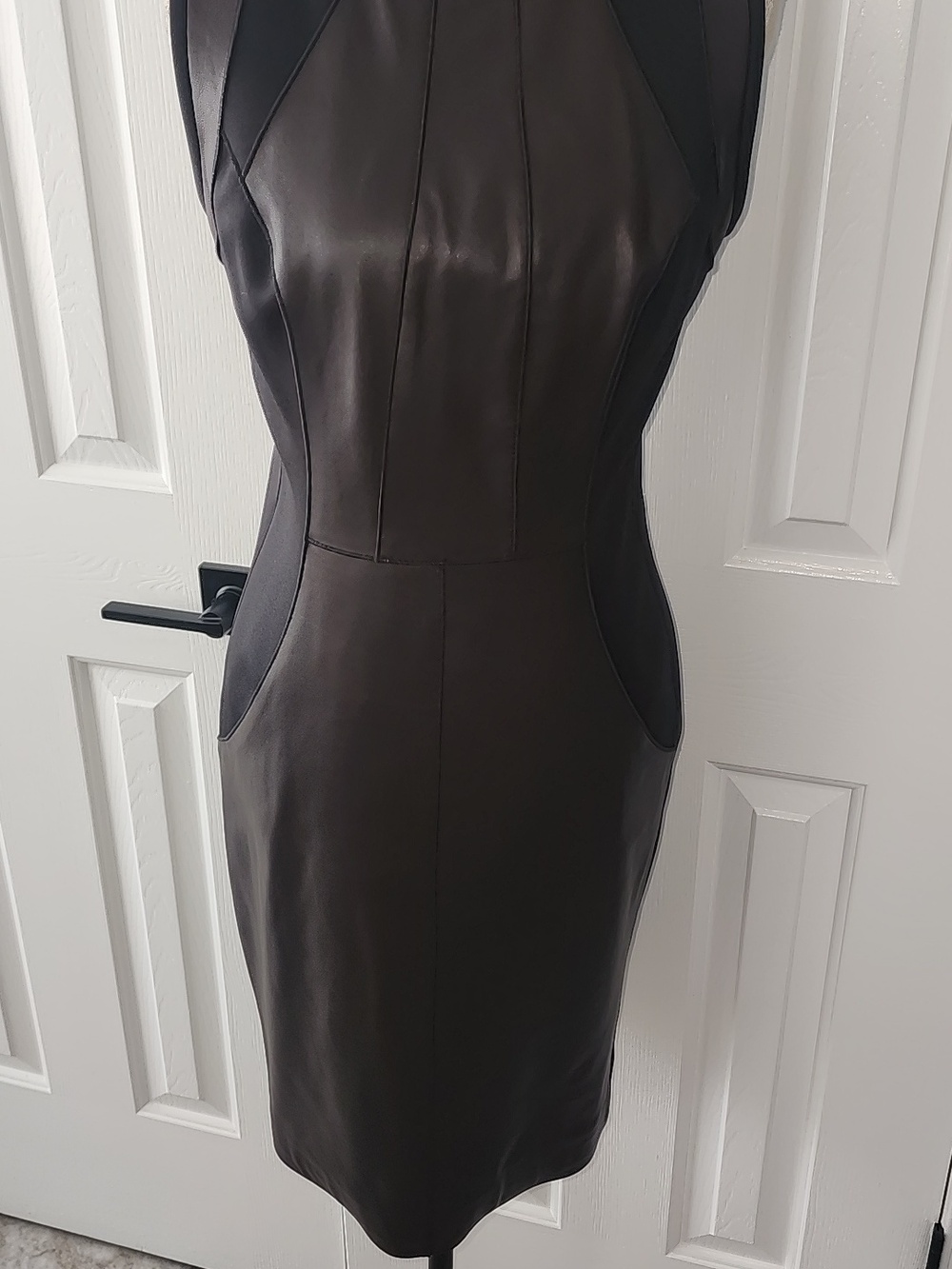 ETCETERA STRETCH  REAL LEATHER PANELED & SCUBA FABRIC PENCIL SHEATH DRESS NWOT 6